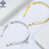 Italian 4.5mm Flat Herringbone Chain Bracelet 18K Plated 925 Sterling Silver
