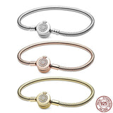 925 Sterling Silver Bracelet with Crown Buckle & Snake Bone Chain