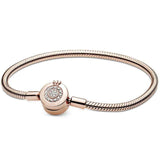 925 Sterling Silver Bracelet with Crown Buckle & Snake Bone Chain