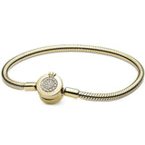 925 Sterling Silver Bracelet with Crown Buckle & Snake Bone Chain