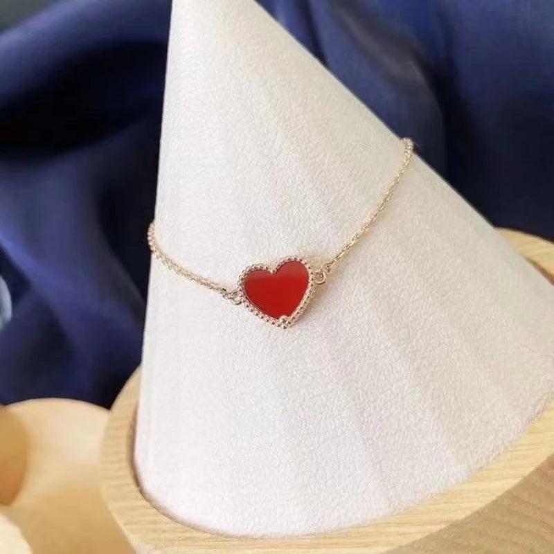 925 Silver Red Chalcedony Love Rose Bracelet for Her