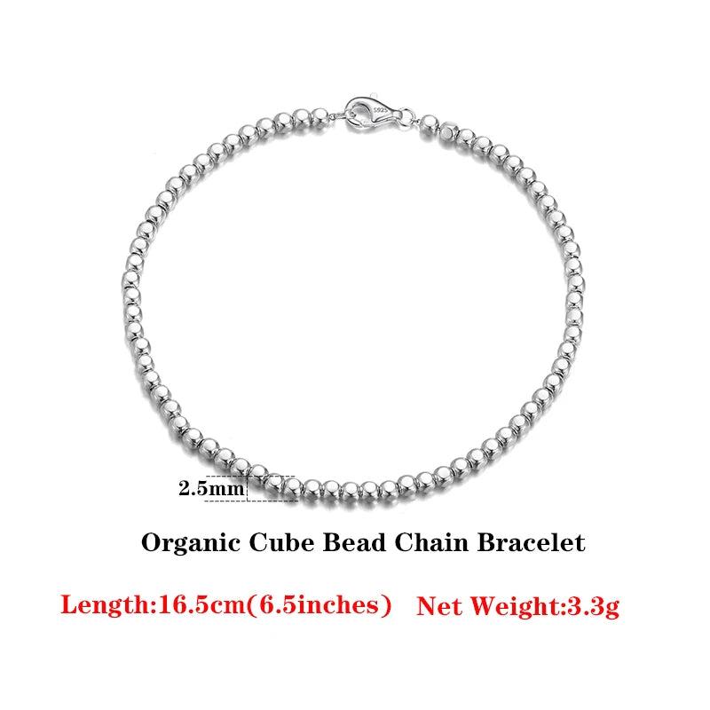18K Plated 925 Sterling Silver Organic Cube Bead Chain Bracelet