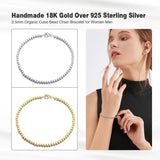 18K Plated 925 Sterling Silver Organic Cube Bead Chain Bracelet