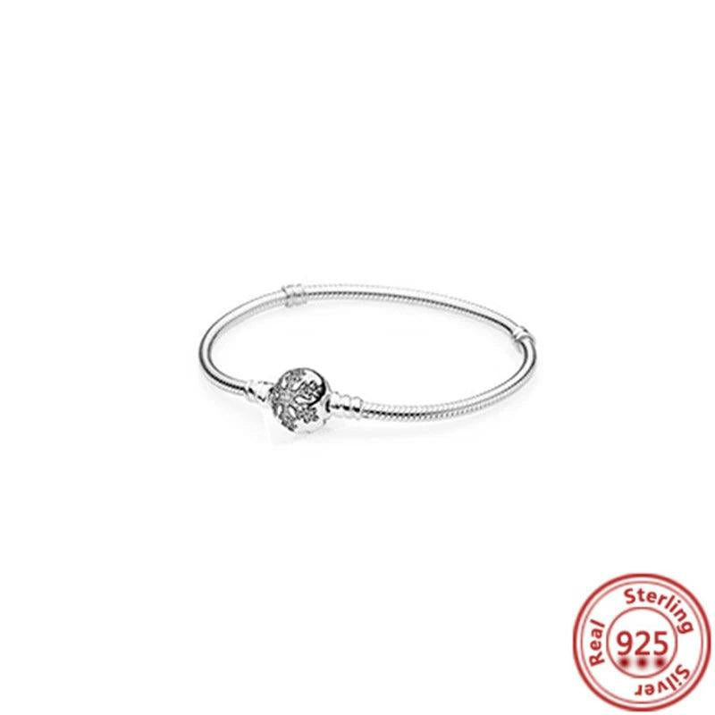 925 Silver Heart Leaves Clasp Snake Chain Bracelet for Charms Beads DIY Jewelry