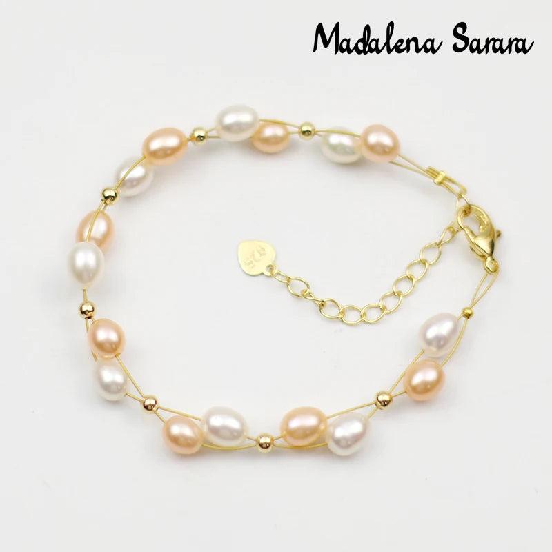 7-8mm Freshwater Pearl Bracelet Purple Pink Rice Shape Pearl Women Bracelet