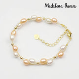 7-8mm Freshwater Pearl Bracelet Purple Pink Rice Shape Pearl Women Bracelet