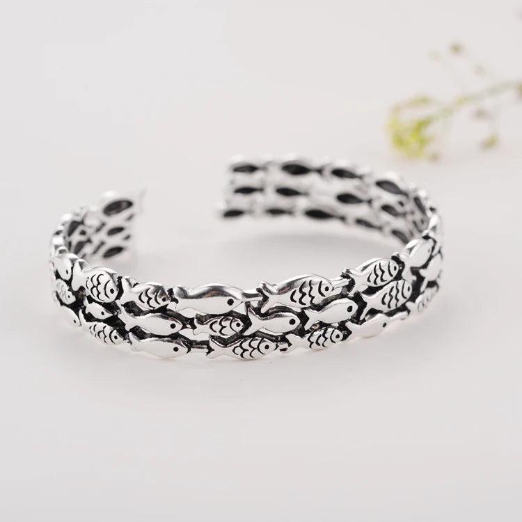 925 Silver Female Bar Fish Open Bracelet