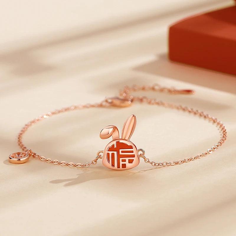 Fine S925 Sterling Silver CZ Rabbit Bracelet for Women