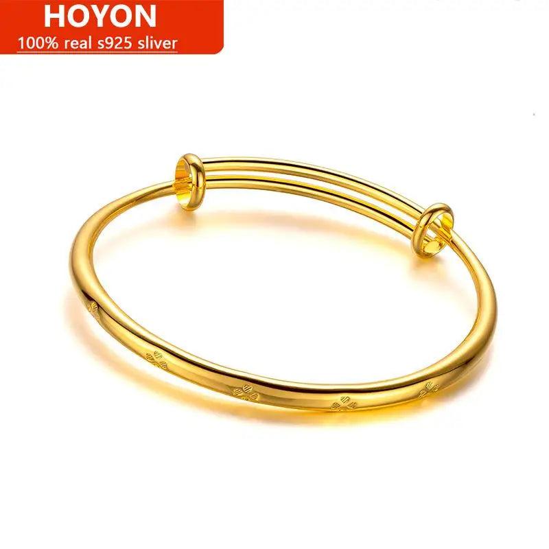 24K Pure Clover Bangle Women Gift Sand Glossy Push Pull Bracelet 58mm