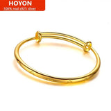 24K Pure Clover Bangle Women Gift Sand Glossy Push Pull Bracelet 58mm