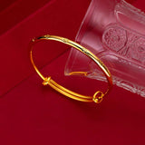 24K Pure Clover Bangle Women Gift Sand Glossy Push Pull Bracelet 58mm