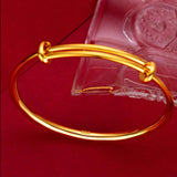 24K Pure Clover Bangle Women Gift Sand Glossy Push Pull Bracelet 58mm