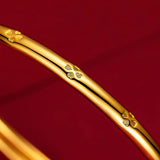 24K Pure Clover Bangle Women Gift Sand Glossy Push Pull Bracelet 58mm