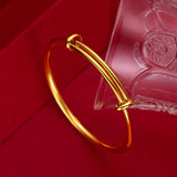 24K Pure Clover Bangle Women Gift Sand Glossy Push Pull Bracelet 58mm