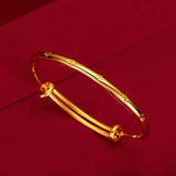 24K Pure Clover Bangle Women Gift Sand Glossy Push Pull Bracelet 58mm