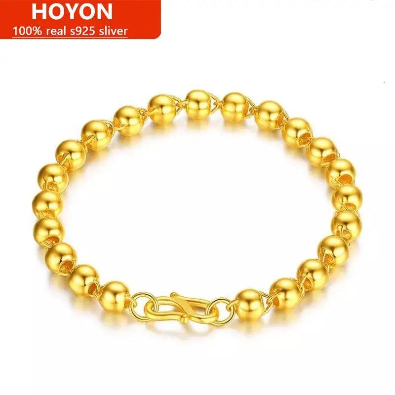 24k Yellow Bracelet Round Beads 4mm-9mm Ball Birthday