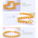 24k Yellow Bracelet Round Beads 4mm-9mm Ball Birthday