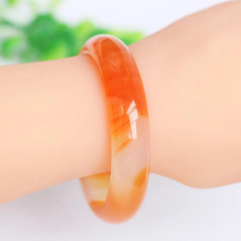 Natural Handcarved Red Agate Bicolor Bracelets Women Jade Jewelry