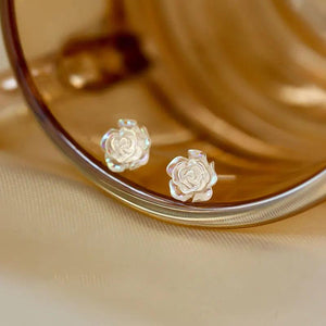 Japanese Charm Rose Stud Earrings 925 Sterling Silver Banquet Jewelry Gift