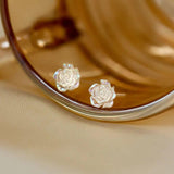 Japanese Charm Rose Stud Earrings 925 Sterling Silver Banquet Jewelry Gift