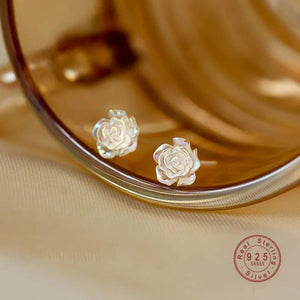 Japanese Charm Rose Stud Earrings 925 Sterling Silver Banquet Jewelry Gift