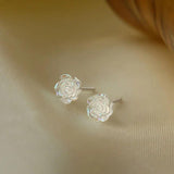 Japanese Charm Rose Stud Earrings 925 Sterling Silver Banquet Jewelry Gift