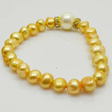 Champagne Baroque Freshwater Pearl Bracelet Rhinestone Shell Elastic