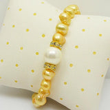 Champagne Baroque Freshwater Pearl Bracelet Rhinestone Shell Elastic