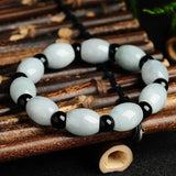 Emerald Jadeite Luck Beads Bracelet Hand-carved Jades Stone Bangles