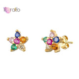 925 Silver Star Stud Earrings Colorful Crystal Five-pointed Earrings