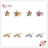 925 Silver Star Stud Earrings Colorful Crystal Five-pointed Earrings