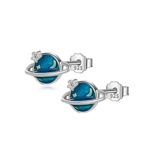 Davis 925 Sterling Silver CZ Planet Stud Earring Wedding Jewelry