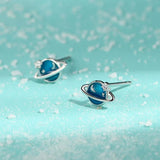 Davis 925 Sterling Silver CZ Planet Stud Earring Wedding Jewelry