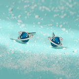 Davis 925 Sterling Silver CZ Planet Stud Earring Wedding Jewelry