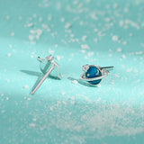 Davis 925 Sterling Silver CZ Planet Stud Earring Wedding Jewelry