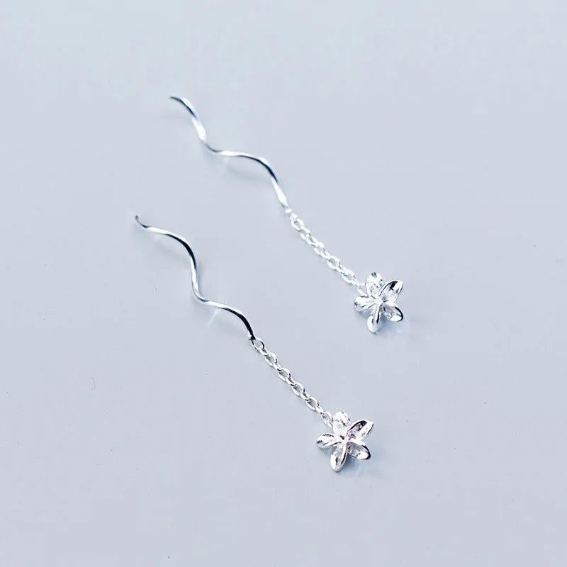 Silver Flower Dangle Drop Earrings 925 Sterling Short Fine Jewelry Women