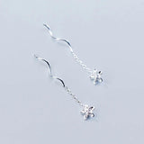 Silver Flower Dangle Drop Earrings 925 Sterling Short Fine Jewelry Women