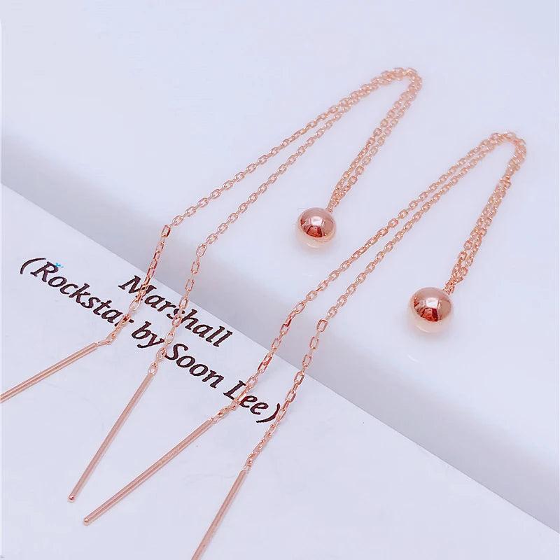 14K Rose Gold Round Bead Chain Ear Line Earrings