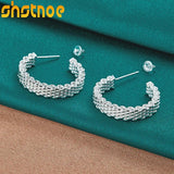 925 Silver 25mm Woven Circular Stud Earrings For Women