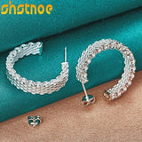 925 Silver 25mm Woven Circular Stud Earrings For Women
