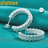 925 Silver 25mm Woven Circular Stud Earrings For Women