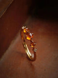 925 Silver 14K Plated Orange Zircon Retro Ring Wedding Jewelry