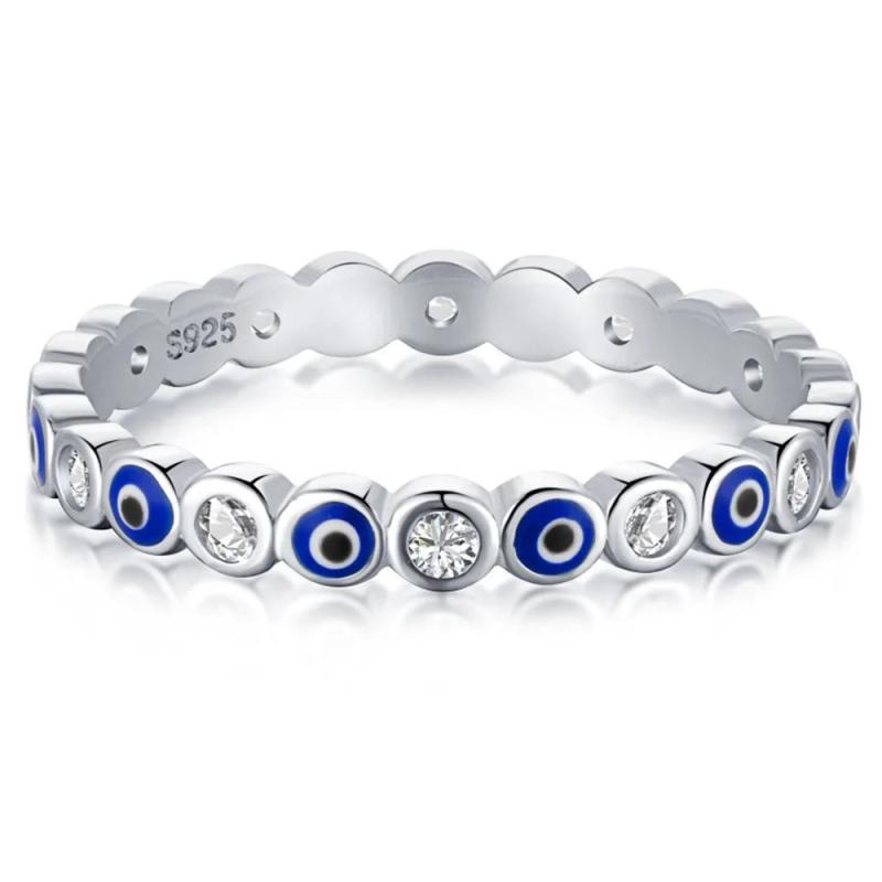 Trumium Sterling Silver Eye Ring Charm Wedding Eternity Rings for Women