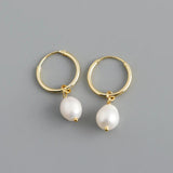 925 Silver Pearl Hanging Stud Earrings Gothic Charming