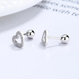 925 Sterling Silver Heart CZ Stud Earrings for Women Wedding Gift