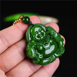 Chinese Green Jade Maitreya Buddha Pendant Necklace Charm