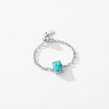925 Silver Opal 6 Geometric Shape Rings Adjustable Link Chain for Women
