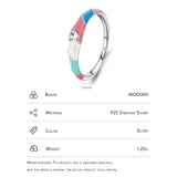 925 Silver Hollow Heart Enamel Ring Multicolour Women's Cocktail Charm Jewelry
