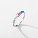 925 Silver Hollow Heart Enamel Ring Multicolour Women's Cocktail Charm Jewelry