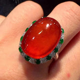 Chalcedony Red Oval Egg Face Ring Adjustable Chinese Retro Jewelry